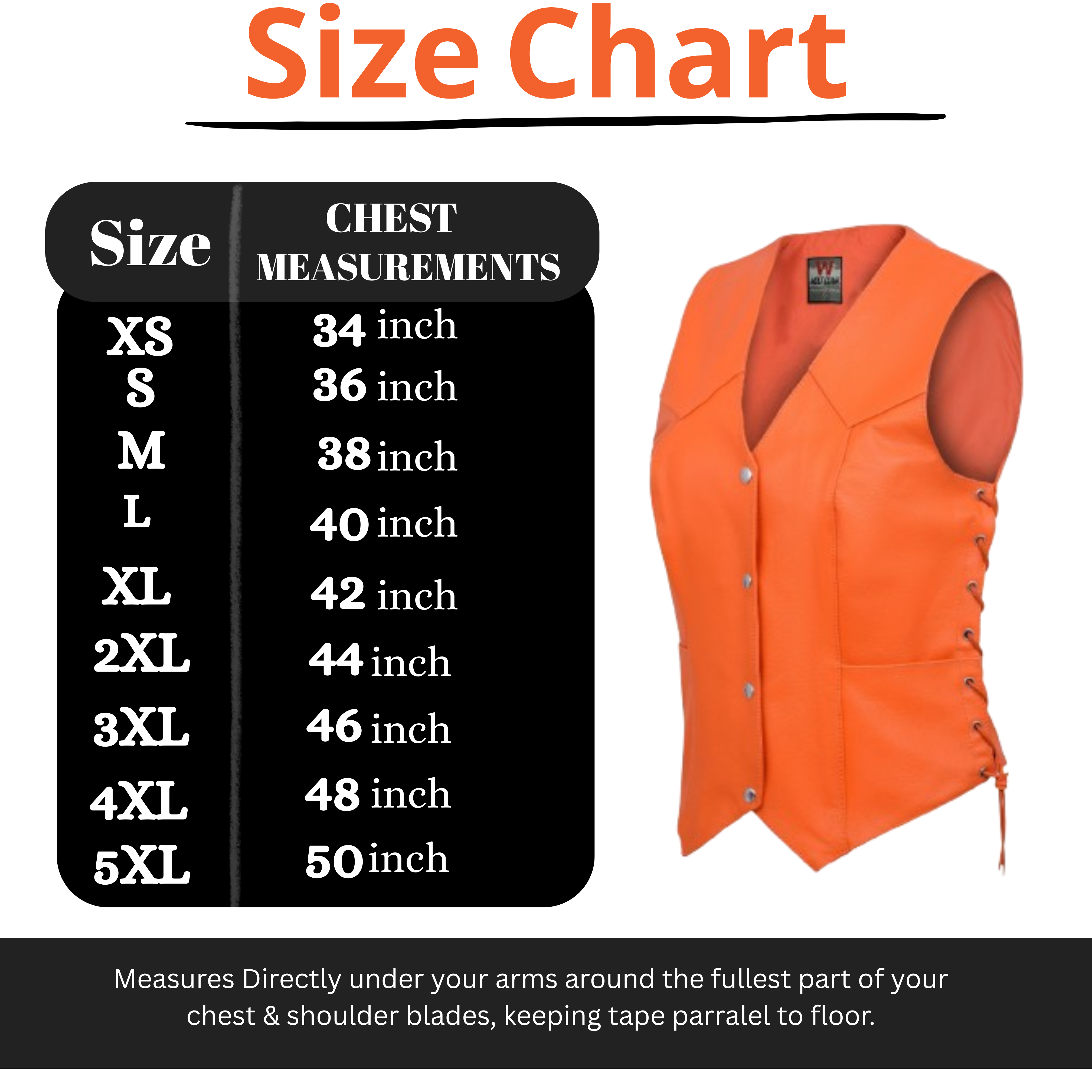 Damen Biker Motorradweste aus Orange Echtleder mit verdecktem Tragen – Club Style von Rexons