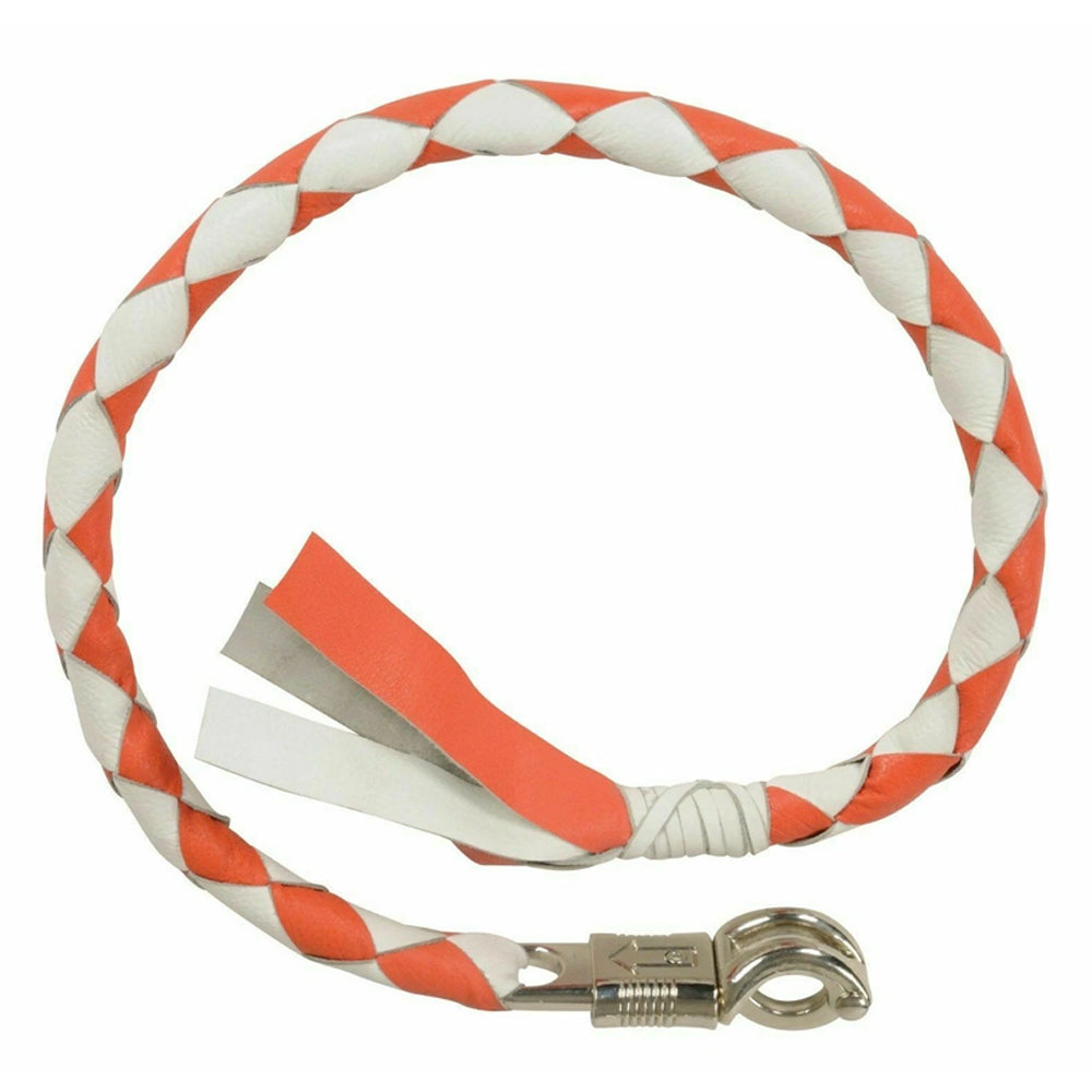 Orange & White Leather Get Back Biker Whip for Chopper & Cruiser Motorcycles – by Rexons