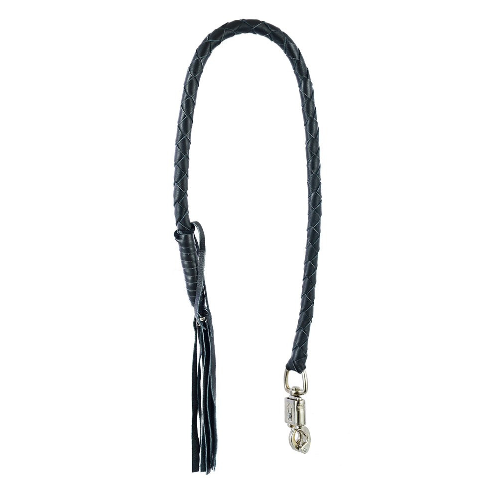 Black Leather Get Back Whip for Motorcycle Handlebar – Classic Biker Whip by Rexons