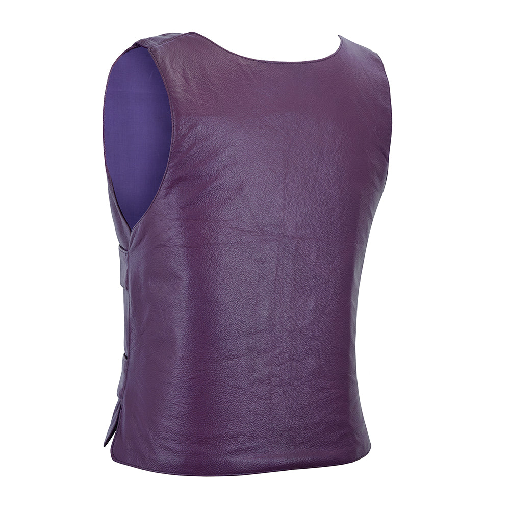 Women's Purple Bulletproof Style Leather Vest – Club Biker Gear by Rexons (Purple Shade)