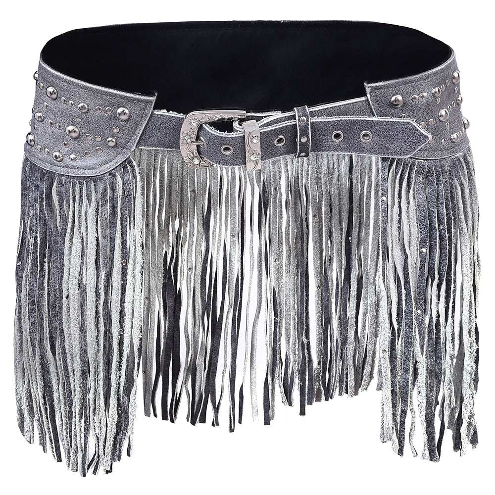 White Tassel Bling Leather Hip Belt – Glam Statement Waist Chain by Rexons