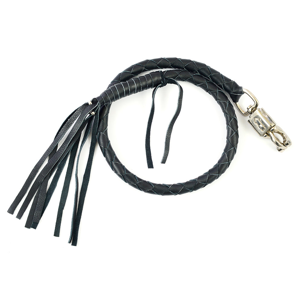 Black Leather Get Back Whip for Motorcycle Handlebar – Classic Biker Whip by Rexons