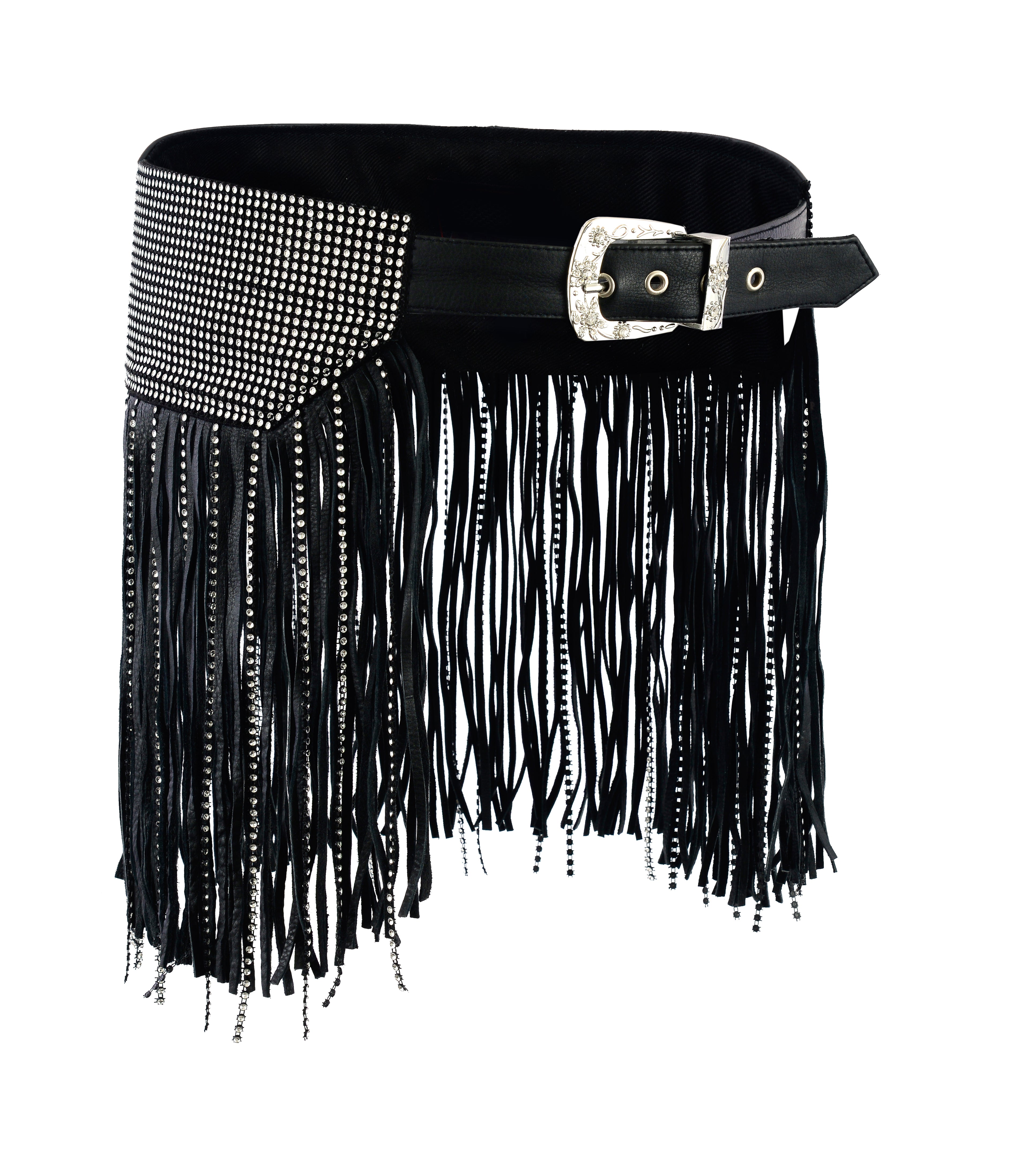 Black Tassel Bling Leather Hip Belt – Statement Fashion Waist Chain by Rexons