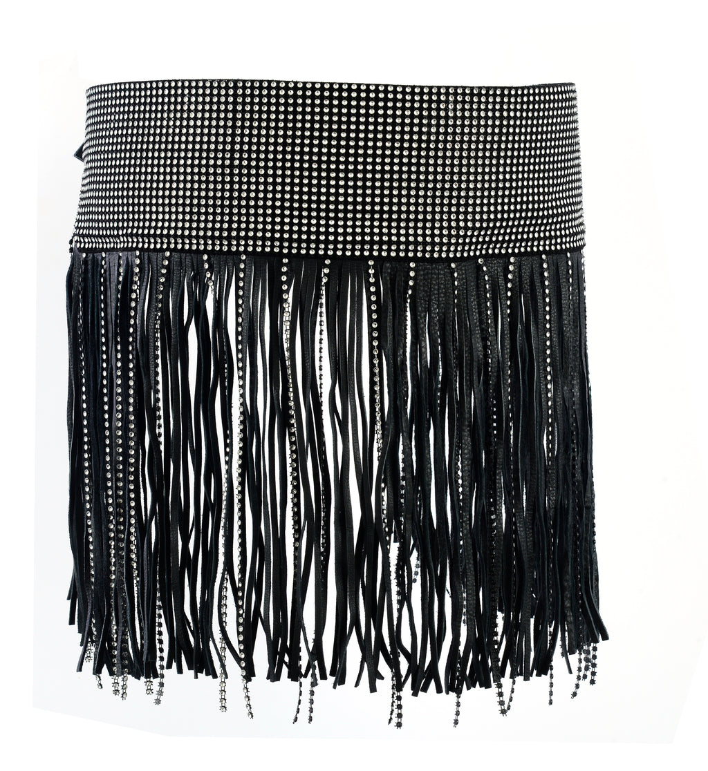 Black Tassel Bling Leather Hip Belt – Statement Fashion Waist Chain by Rexons