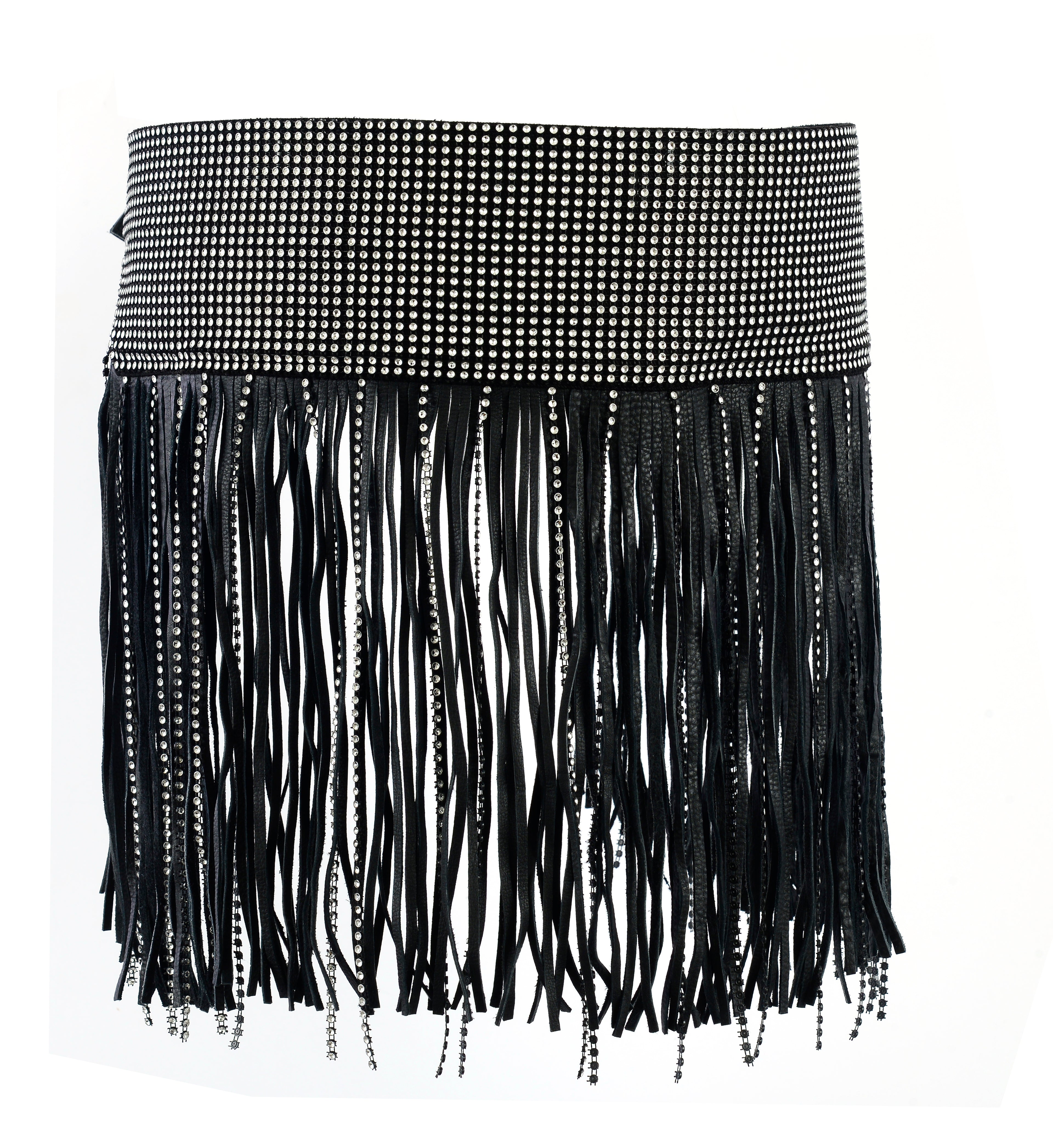 Black Tassel Bling Leather Hip Belt – Statement Fashion Waist Chain by Rexons