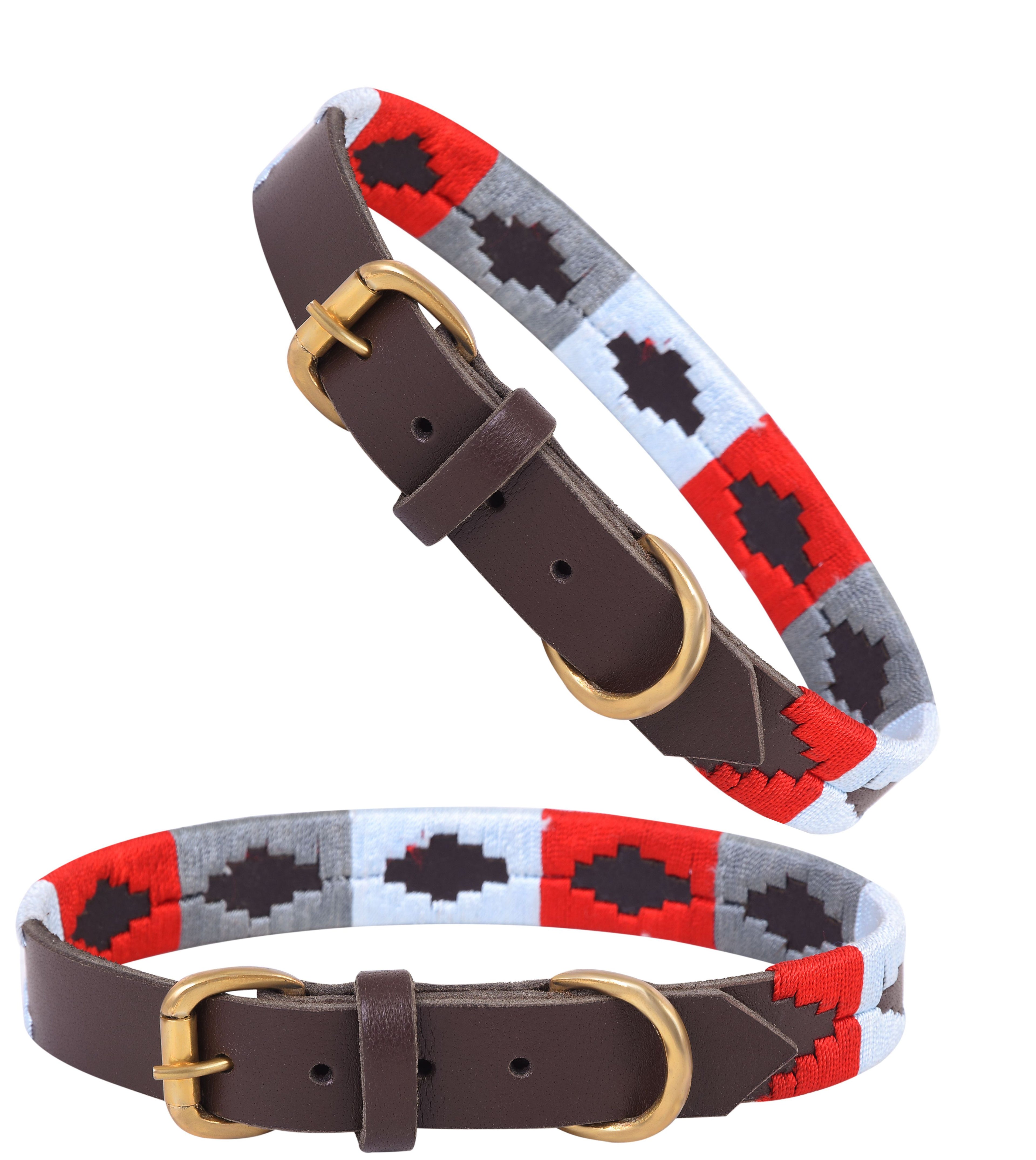Handmade Genuine Leather Polo Style Dog Collar & Leash Set – Embroidered, Adjustable & Soft Padded by Rexons