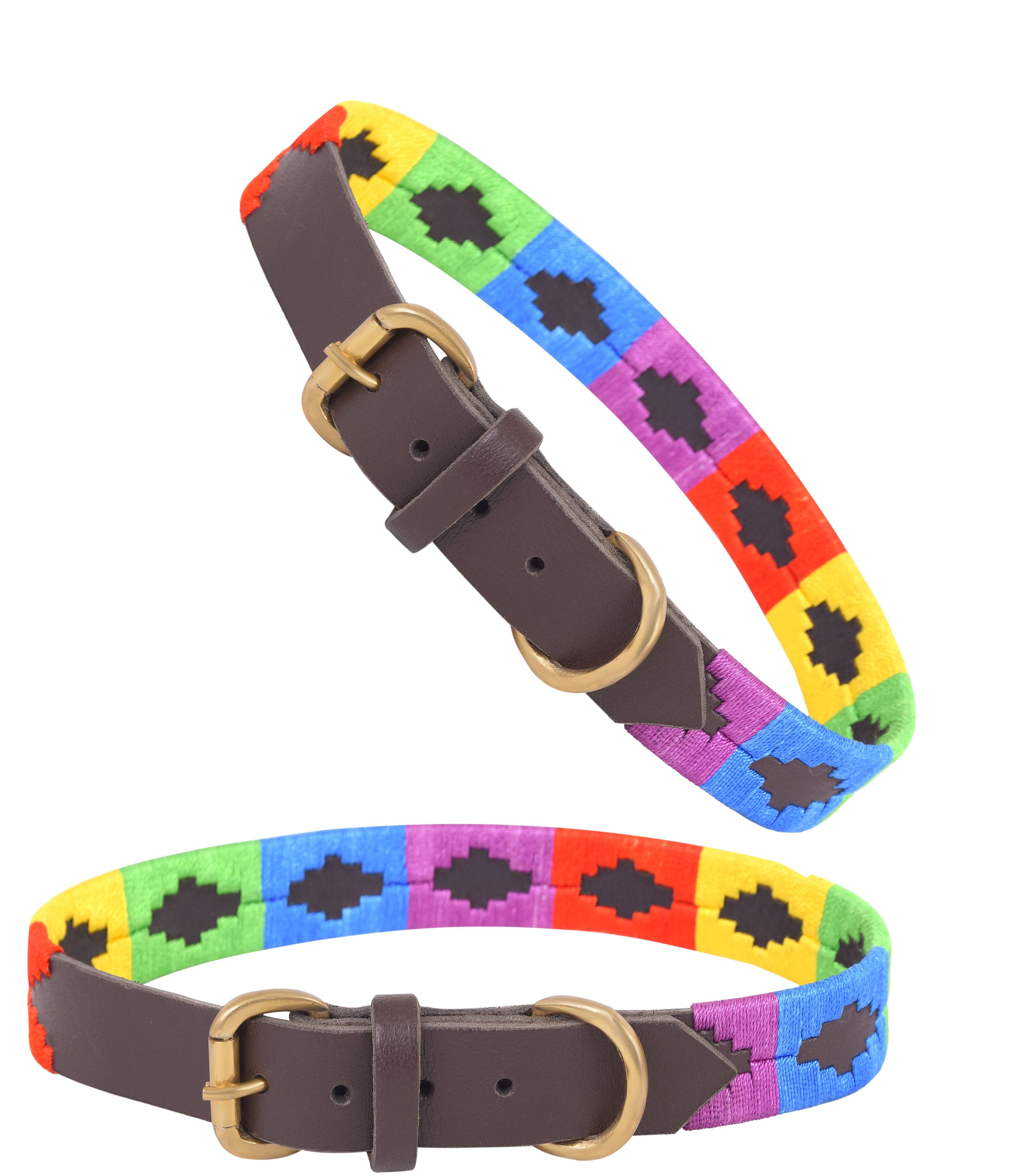 Leather Polo Style Embroidered Dog Collar & Leash Set – Adjustable with Metal Buckle & Soft Padded Grip by Rexons