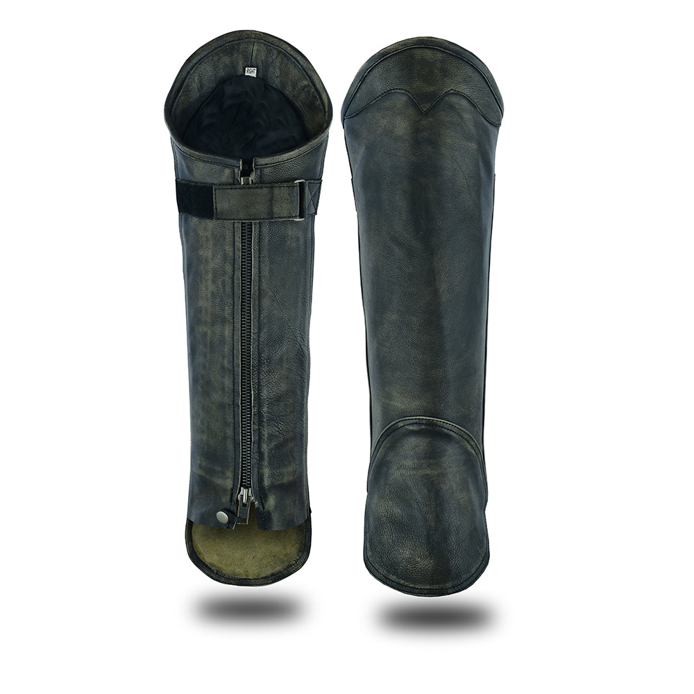 Highway Leather Unisex XS/S Black Half Chaps – Zippered Leg Covers from Knee Down