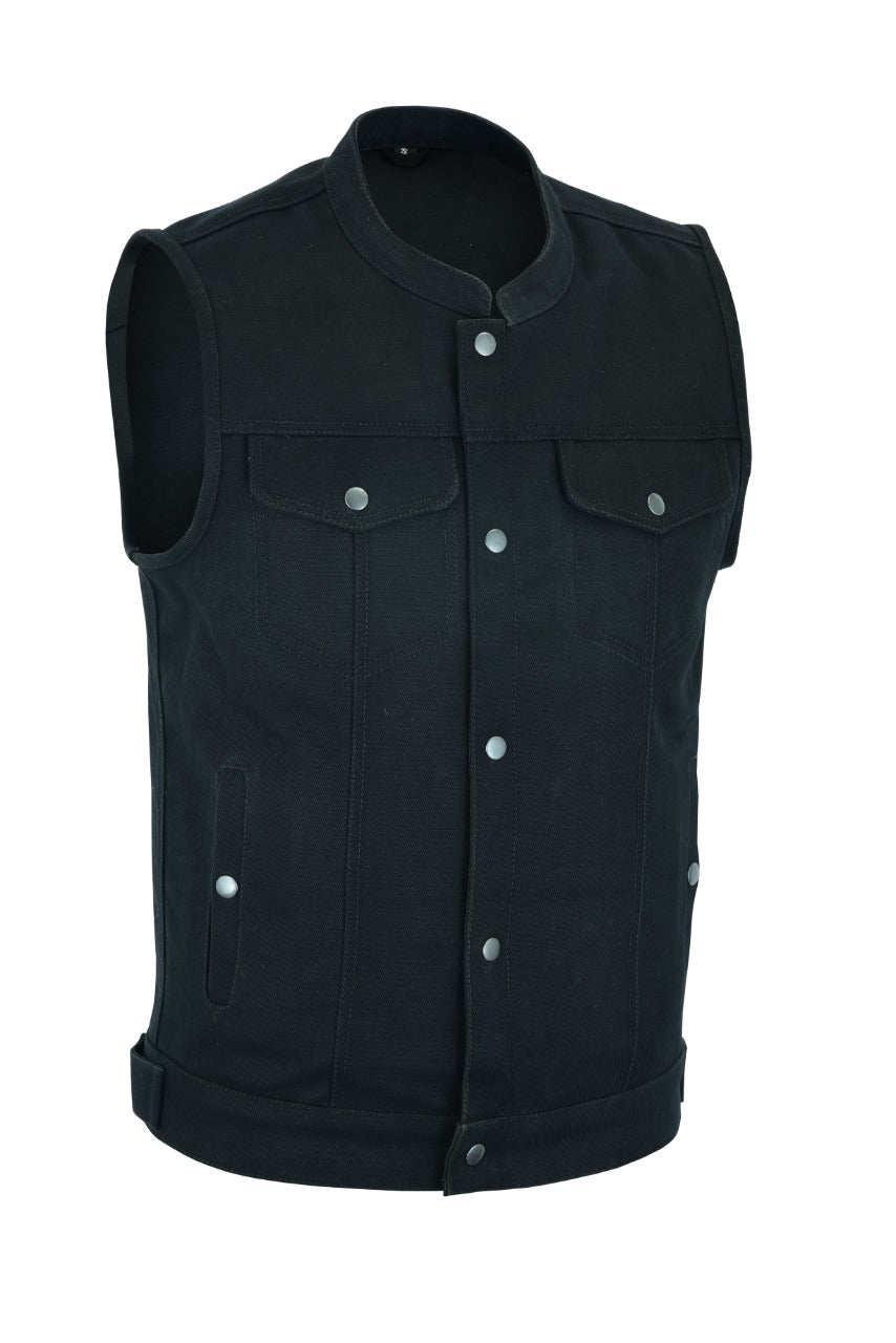 Men SOA Denim Black Vest Club Cut Outlaw Anarchist mc Biker Vest