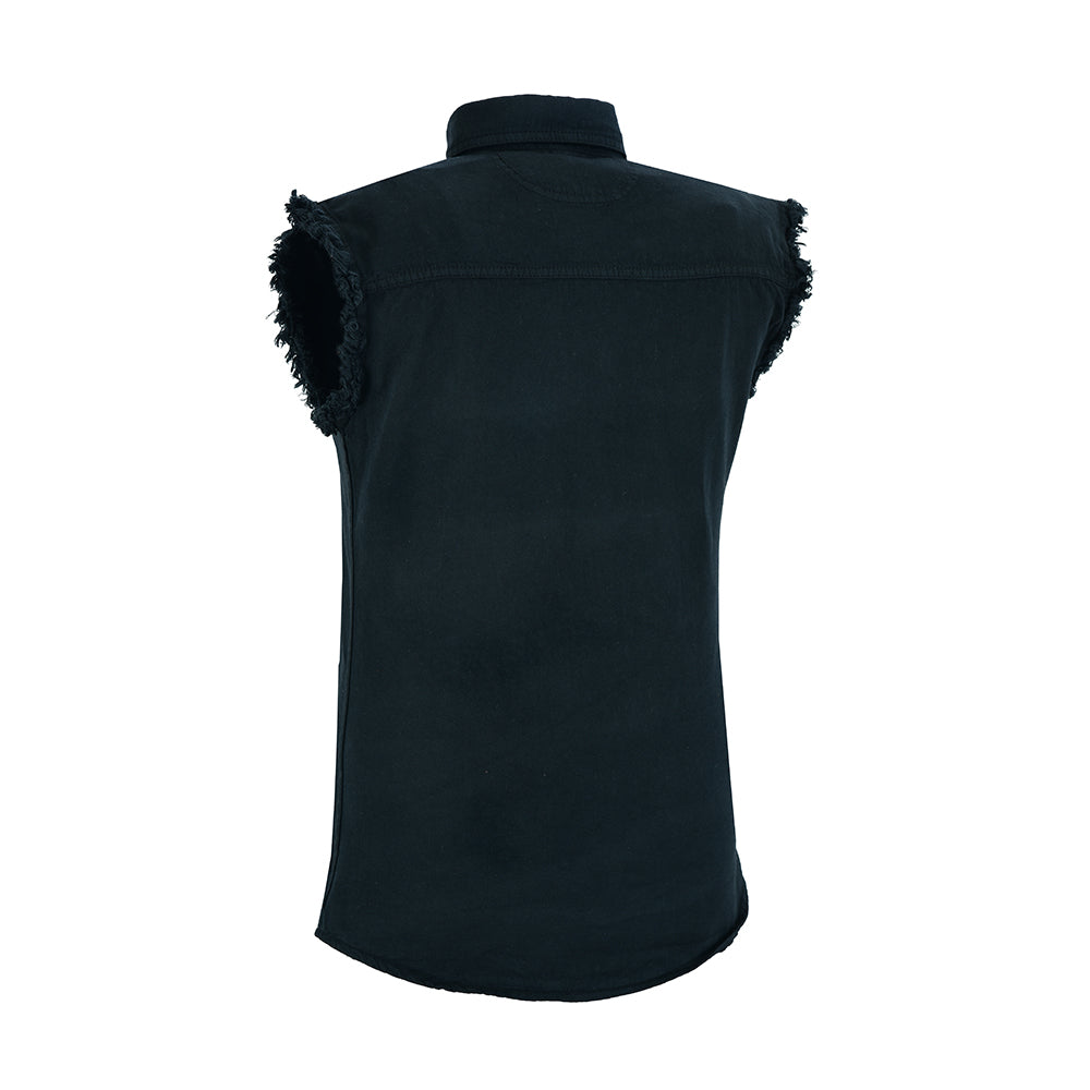 Black Lightweight Sleeveless Denim Shirt – Casual Western Biker Style by Rexons