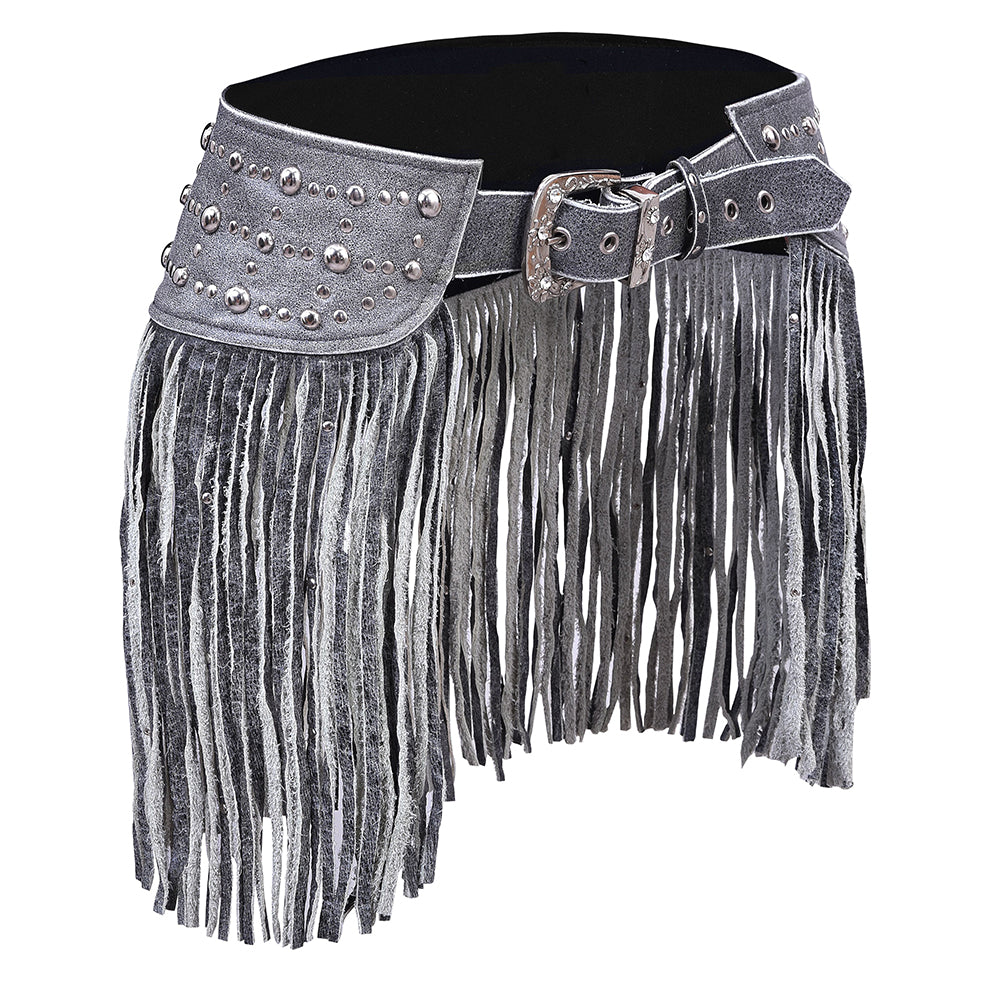 White Tassel Bling Leather Hip Belt – Glam Statement Waist Chain by Rexons