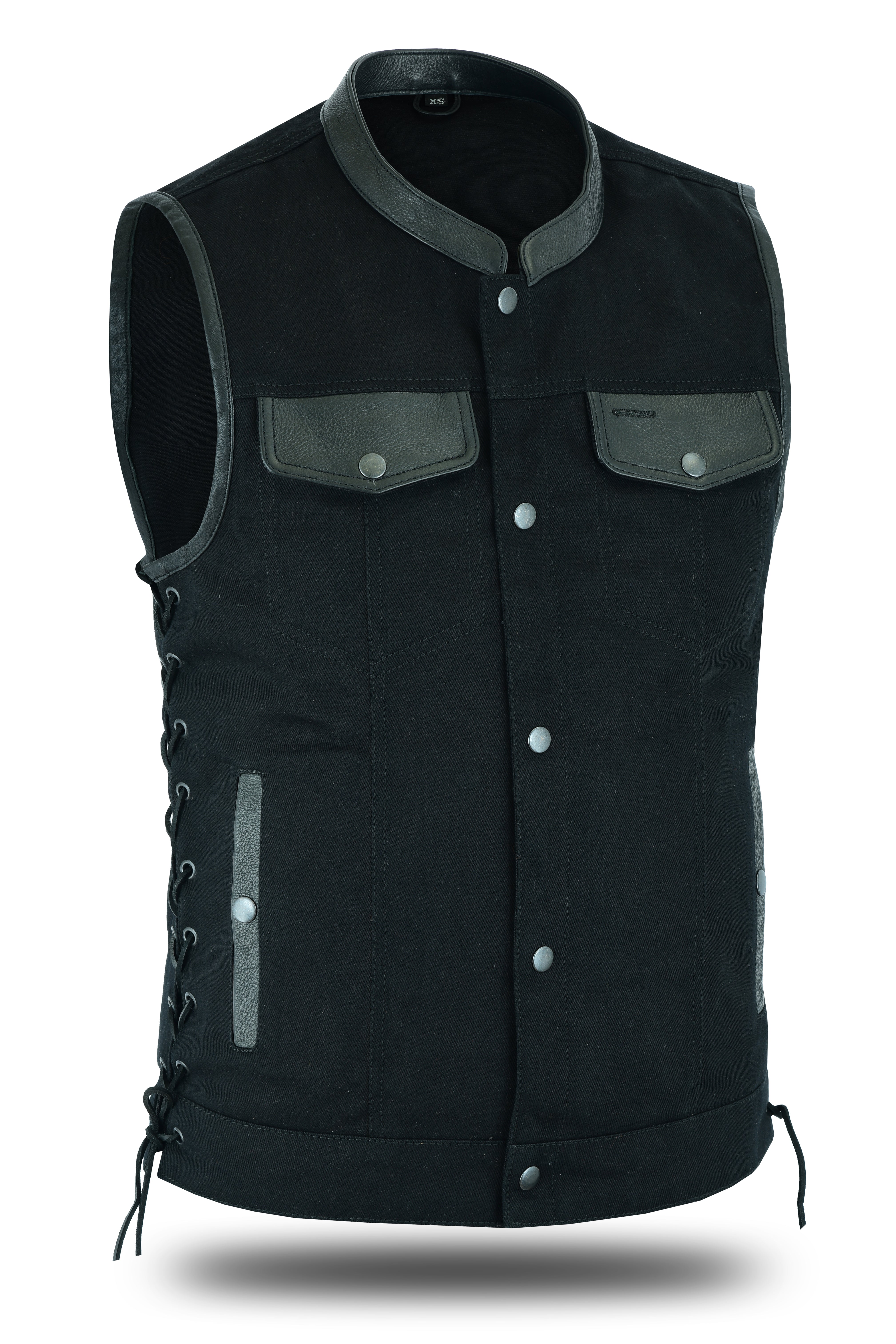 Men's Motorcycle Denim OUTLAW SOA Club Style Vest with Side Laces (RX58612BLACK)
