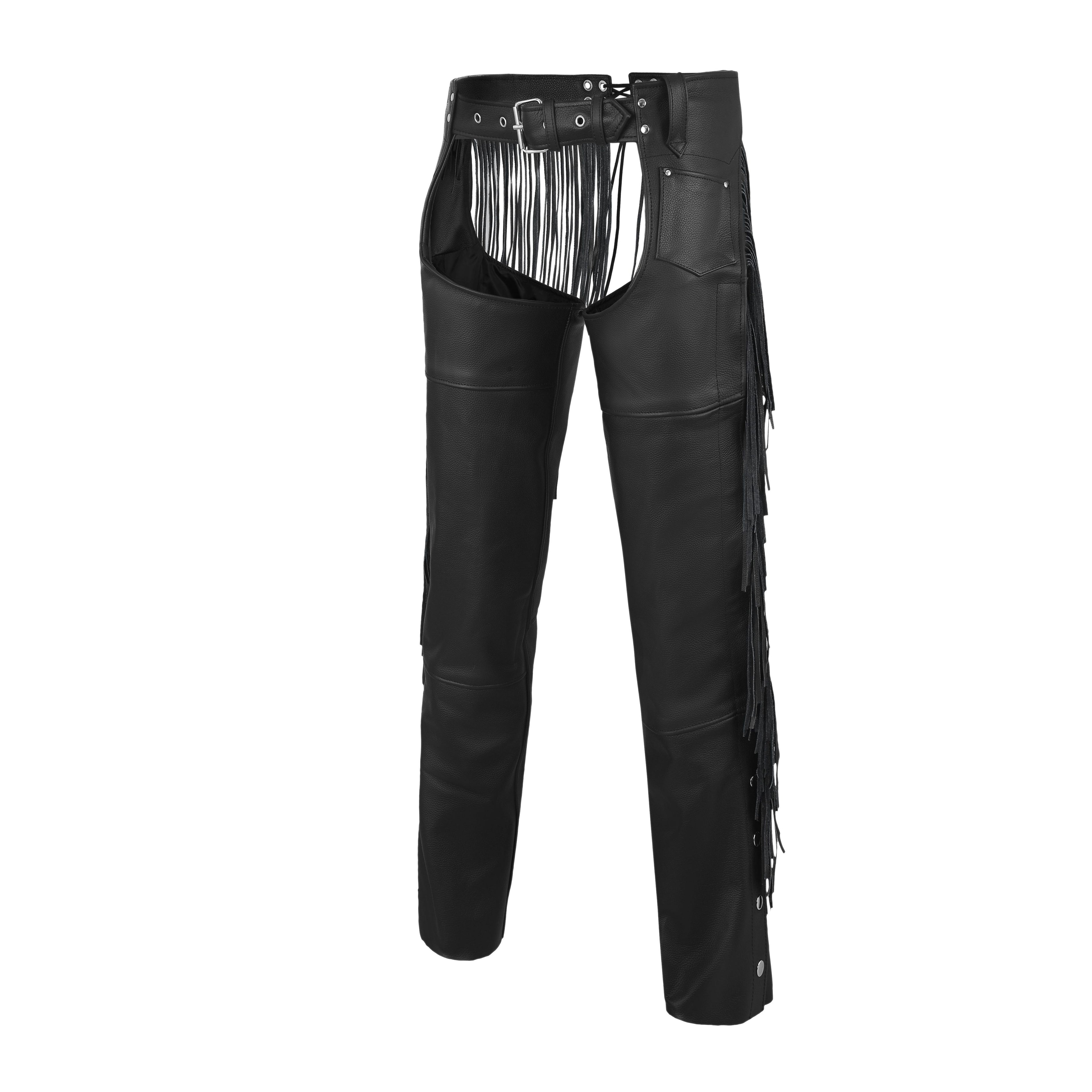 Bravado Women’s Leather Motorcycle Chaps with Tassel Fringe – Stylish Western Biker Gear