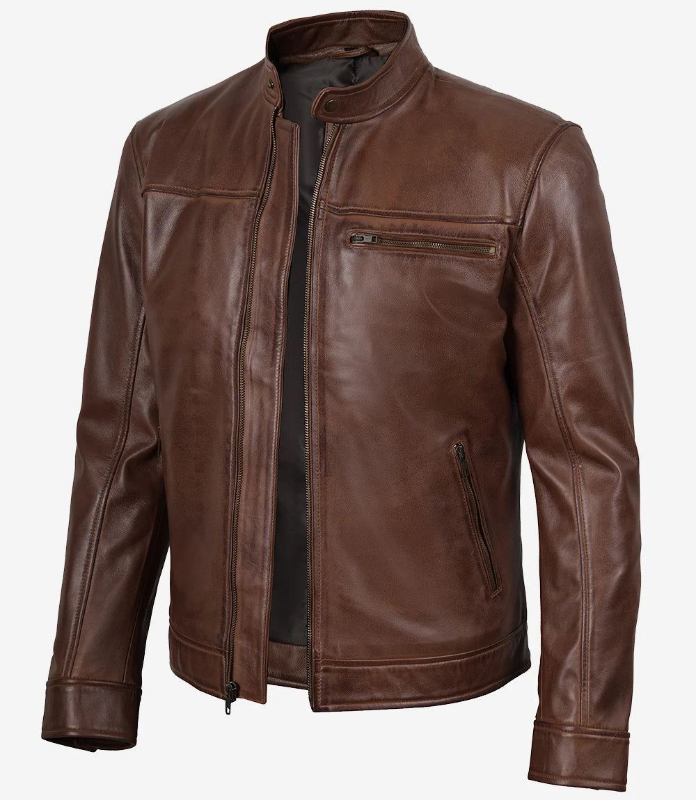 Men’s Classic Brown Leather Jacket Outerwear for Men