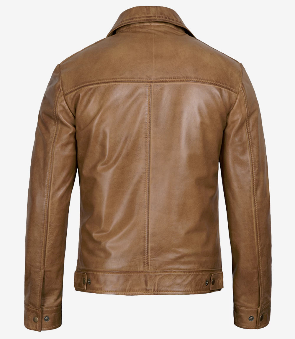 Men’s Vintage Style Genuine Leather Yellow Wax Jacket