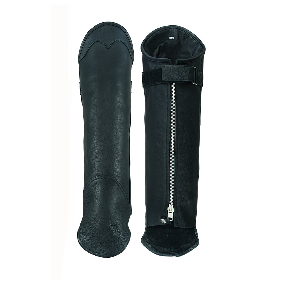 NKD Gaiter Short Legging – Premium Black Leather Half Chaps for Motorcycle & Outdoor Use