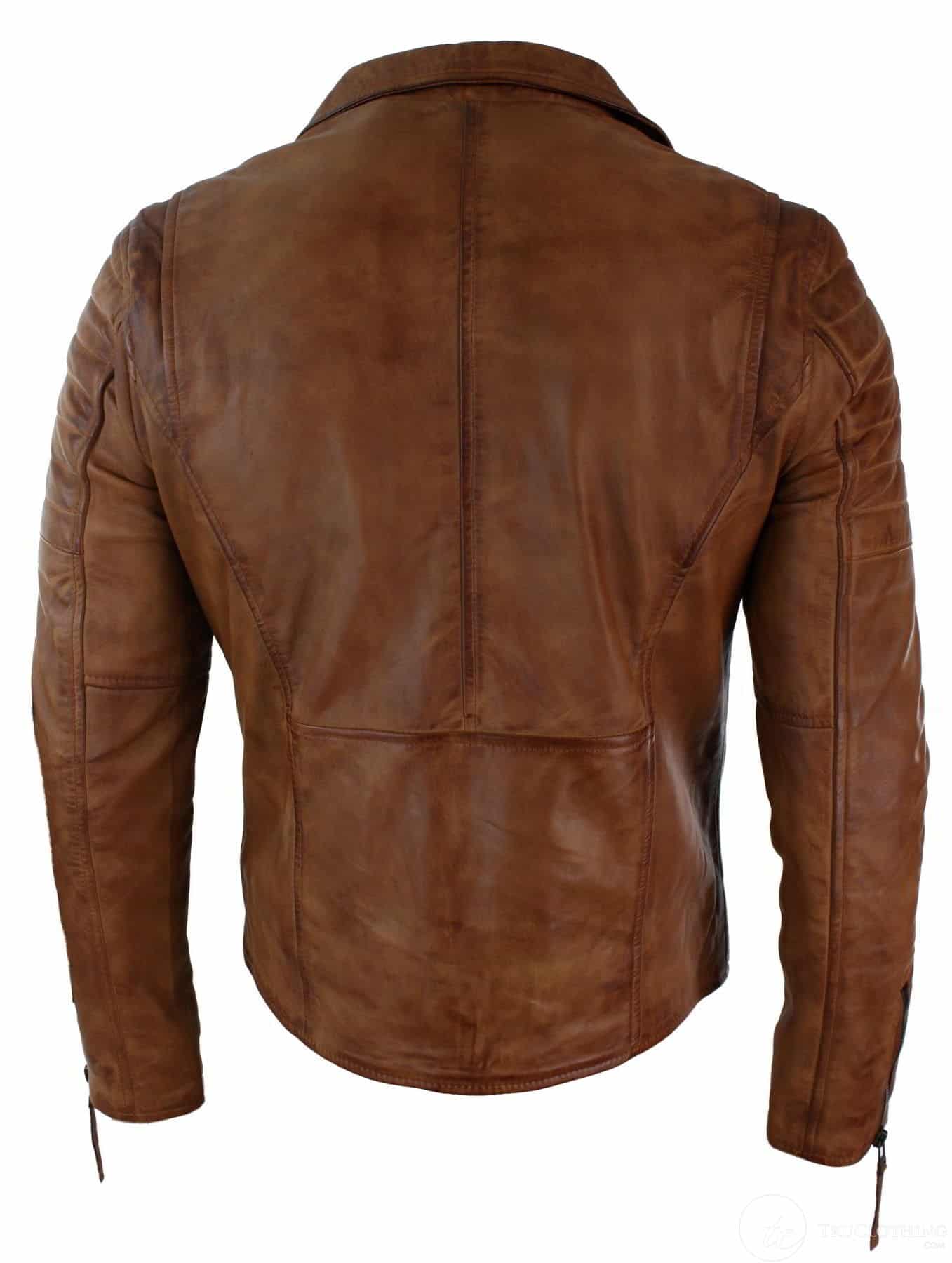 Real Leather Slim Fit Cross Zip Men’s Retro Vintage Jacket
