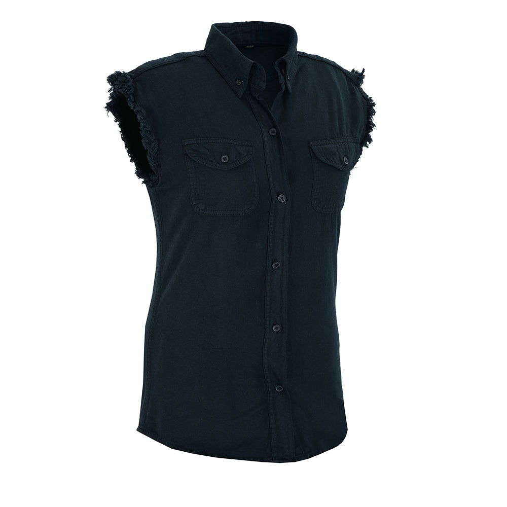 Black Lightweight Sleeveless Denim Shirt – Casual Western Biker Style by Rexons