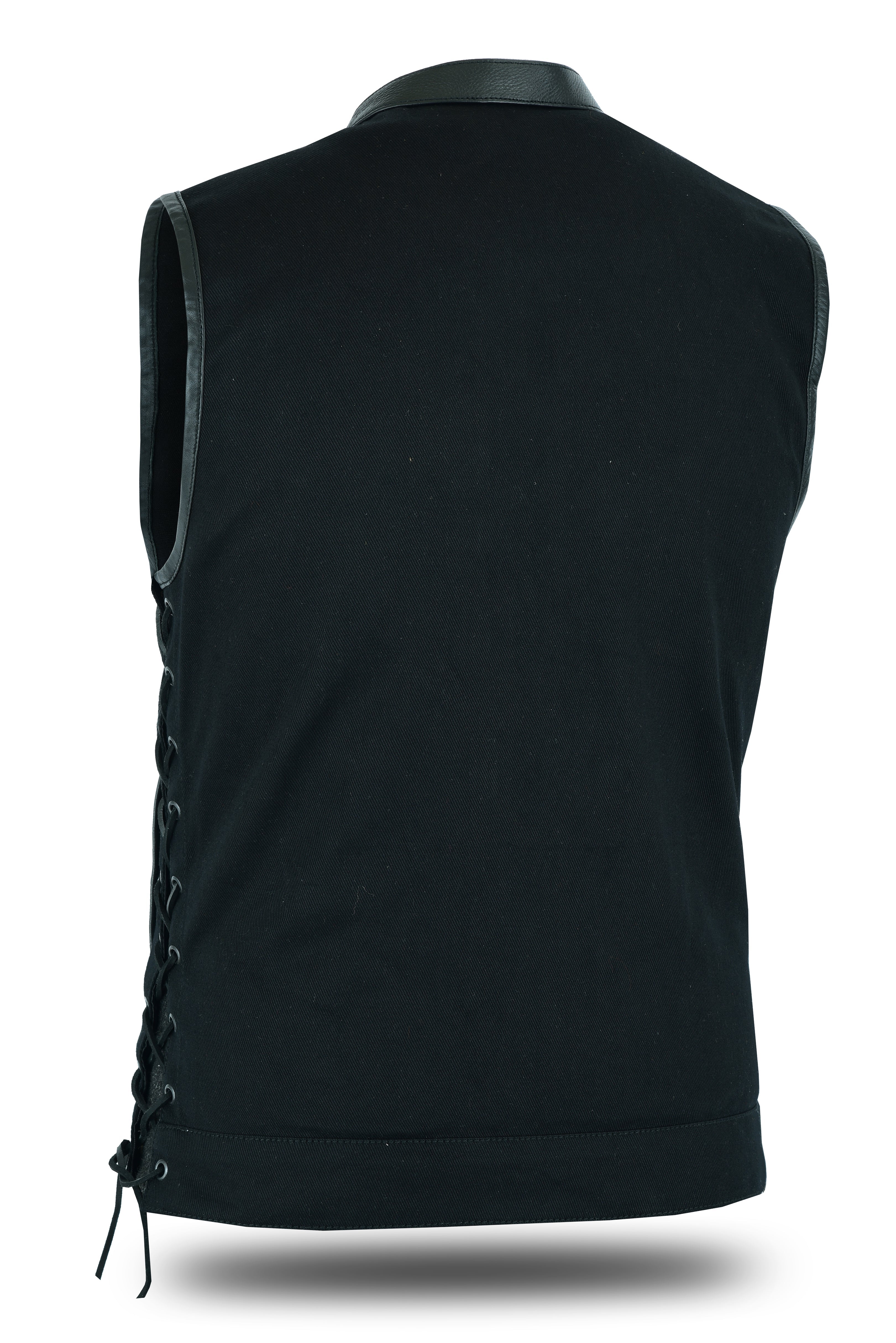 Men's Motorcycle Denim OUTLAW SOA Club Style Vest with Side Laces (RX58612BLACK)