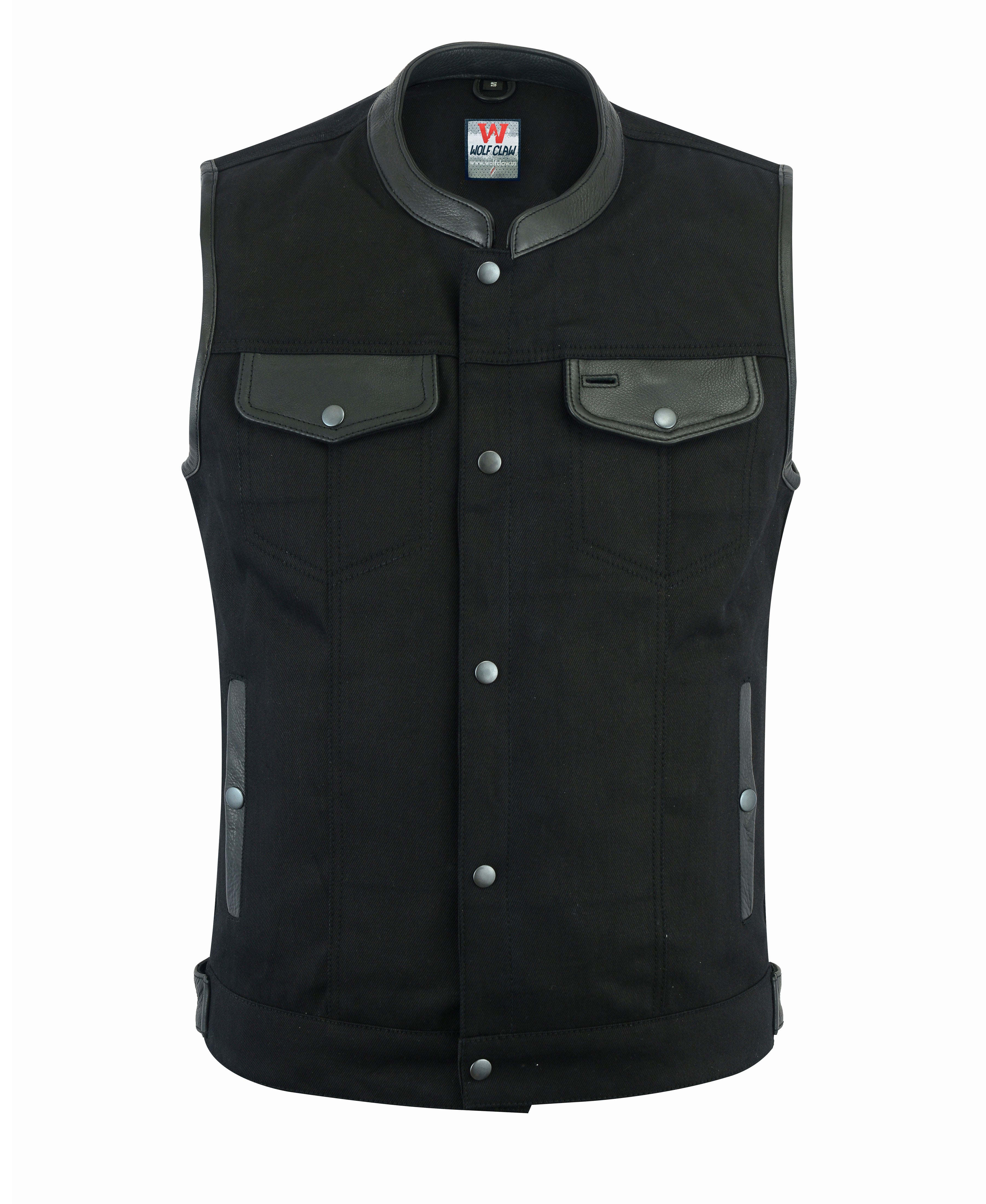 Biker Denim Club Style Anarchy BLACK Vest with Conceal Carry Pockets both sides